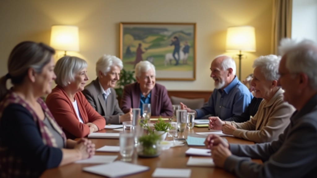 Diverse group of older adults in workshop setting discussing and learning together