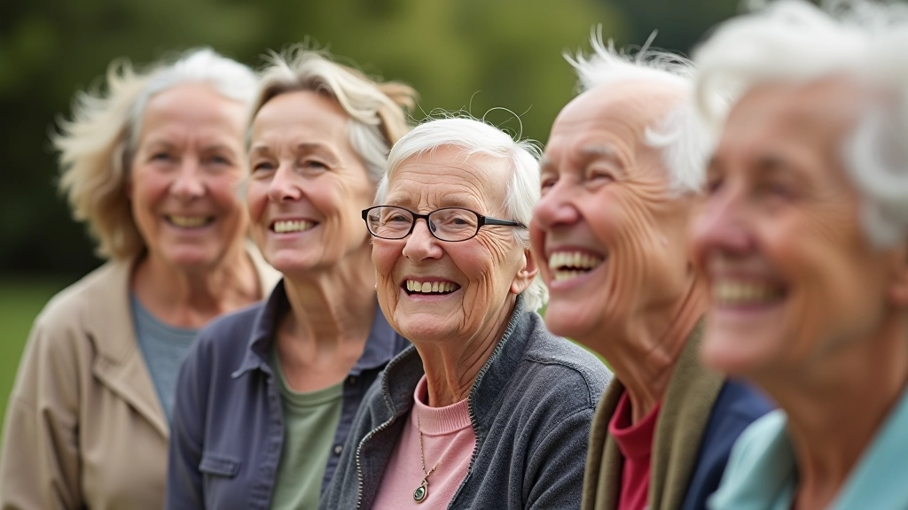 Diverse group of older adults smiling together outdoors in Ireland