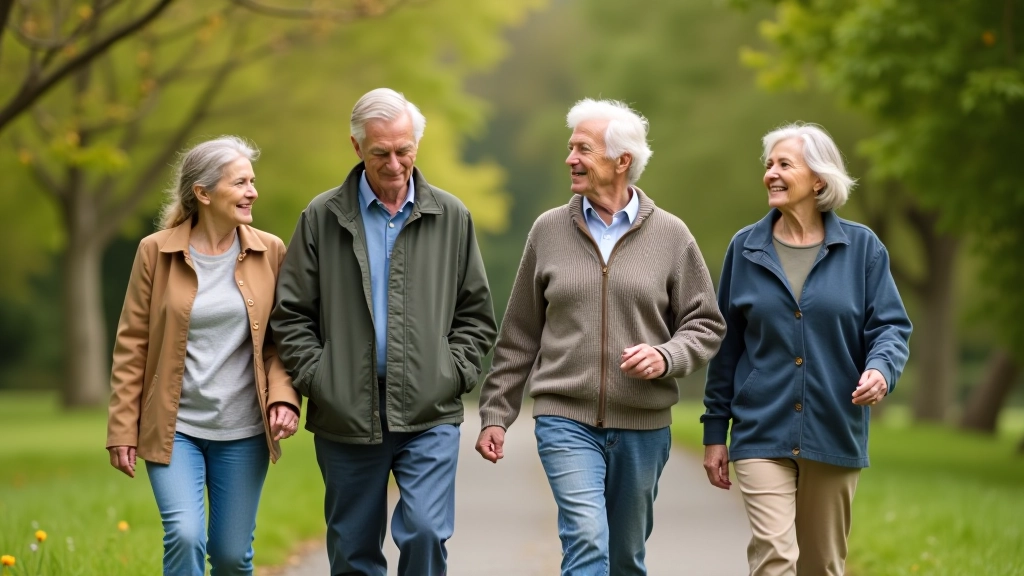 Group of people walking together in a park, enjoying time outdoors on a pleasant day