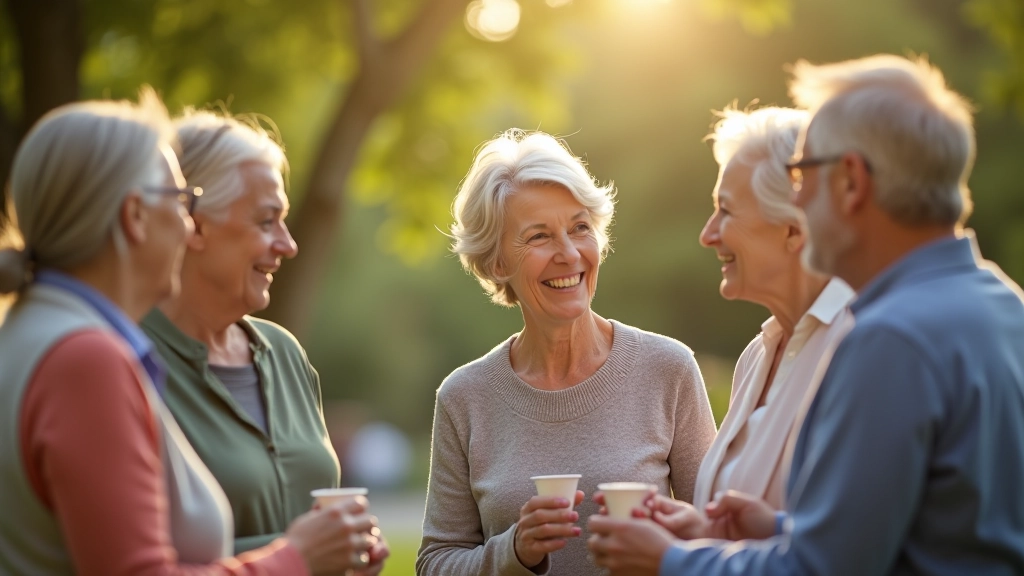 Group of adults enjoying conversation outdoors, demonstrating social connection and community building