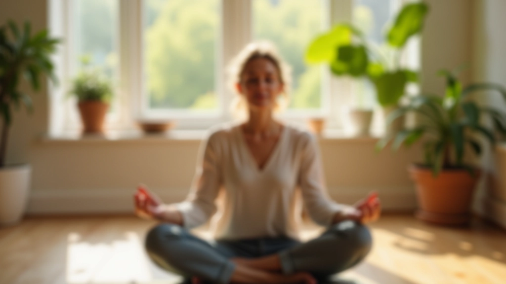 Person in peaceful meditation pose in a calm, naturally lit space