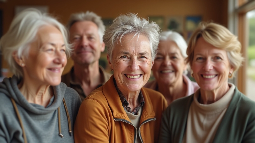 A diverse group of mature adults enjoying time together in a welcoming wellness space